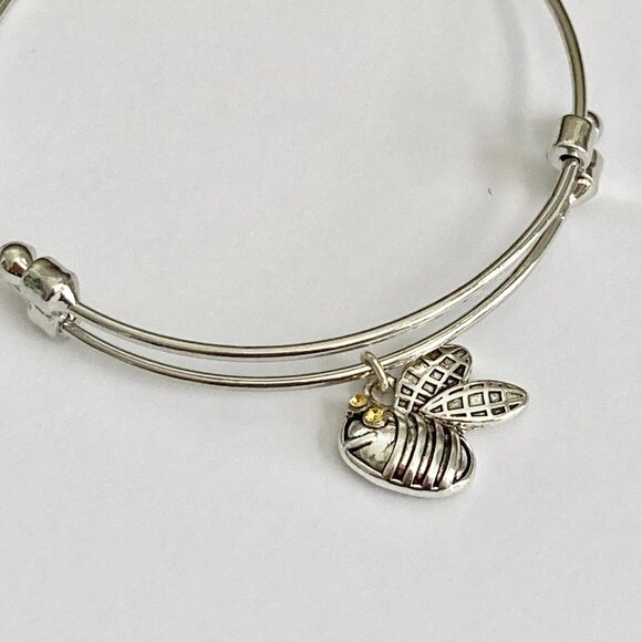 Silver Bumble Bee Charm Bracelet Bangle Adjustable Yellow Crystal Rhodium Plated - Picture 7 of 9